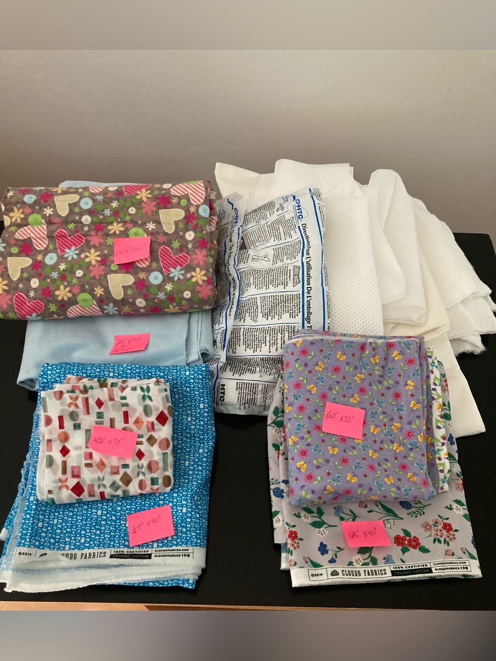 Assorted Fabric, Interfacings (some fabrics are certified organic cotton)